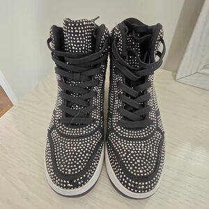 Kids Black High-Top Sneaker with Silver Stud Accents